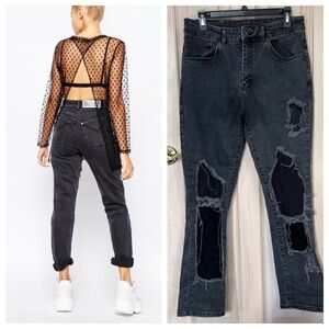 The Ragged Priest distressed thrashed patched mom Jeans 9504